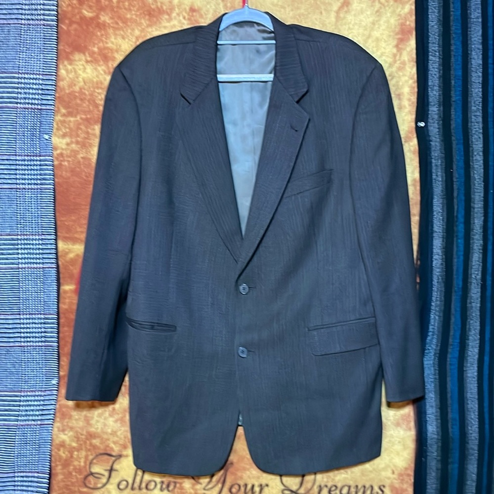 KRIZIA for DILLIARD’S-gray wool long sleeve double button business suit jacket